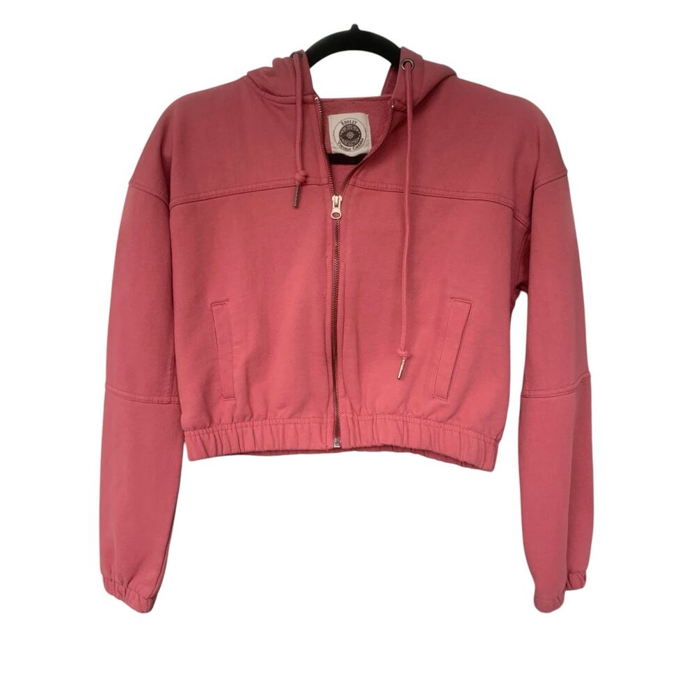 Rose Pink Cropped Zip Up Hoodie Size Small Athleisure Casual Sweatshirt